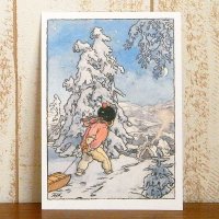 チェコ　雪の日のポストカード（そり）