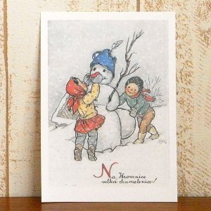 画像1: チェコ　雪の日のポストカード（雪だるま）