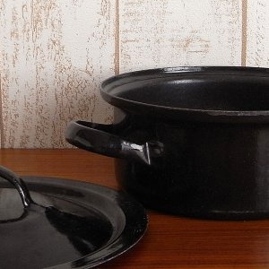 画像5: ドイツ　古いホウロウのお鍋（黒）