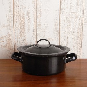画像1: ドイツ　古いホウロウのお鍋（黒）